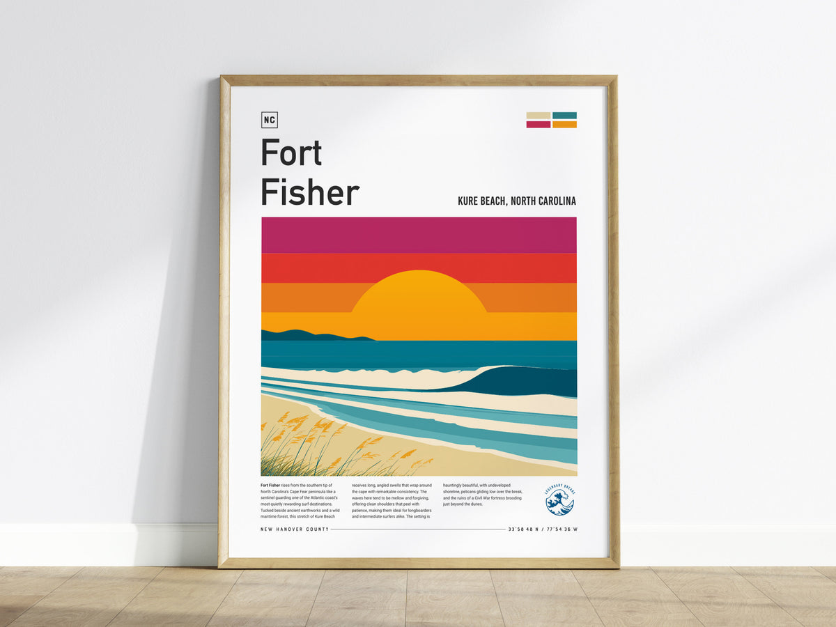 Fort Fisher, Kure Beach, North Carolina Poster | Surf Wall Art & Coastal Waves Print — framed wall art