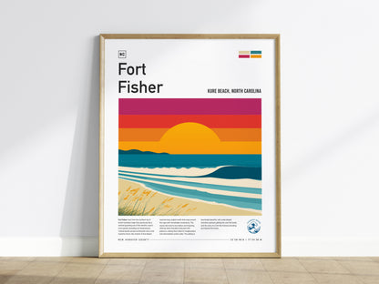 Fort Fisher, Kure Beach, North Carolina Poster | Surf Wall Art & Coastal Waves Print — framed wall art
