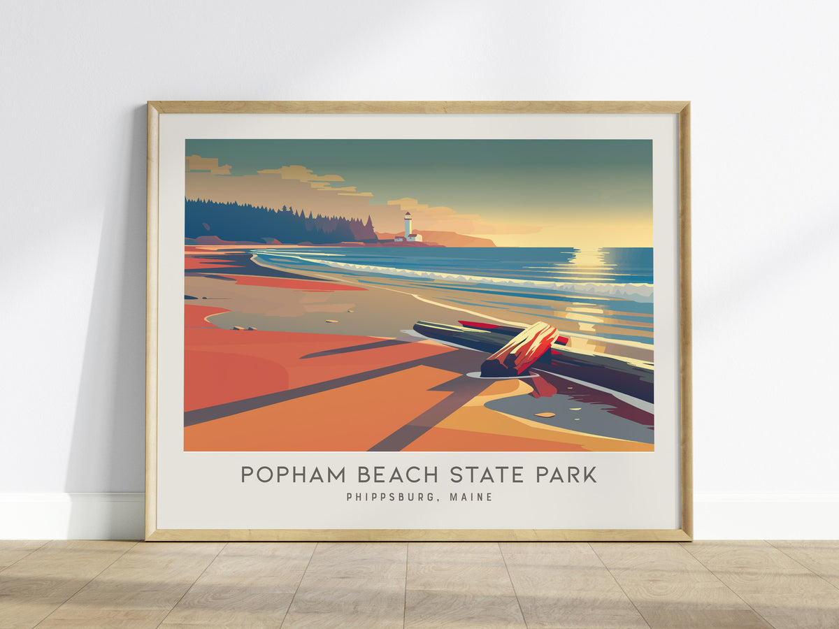 Popham Beach State Park Landscape Matte Border Poster | Phippsburg, Maine Travel Wall Art — framed wall art