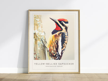 Yellow-bellied Sapsucker, Sphyrapicus varius Poster | Woodland Bird Wall Art — framed wall art