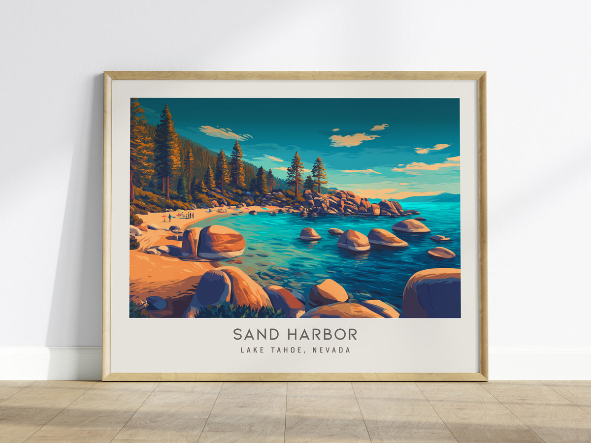 Sand Harbor Landscape Matte Border Poster | Lake Tahoe, Nevada Vacation Wall Art — framed wall art