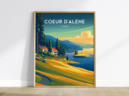 Coeur d'Alene Resort, Idaho Poster | Lakeside Golf Course Scenic Wall Art — framed wall art