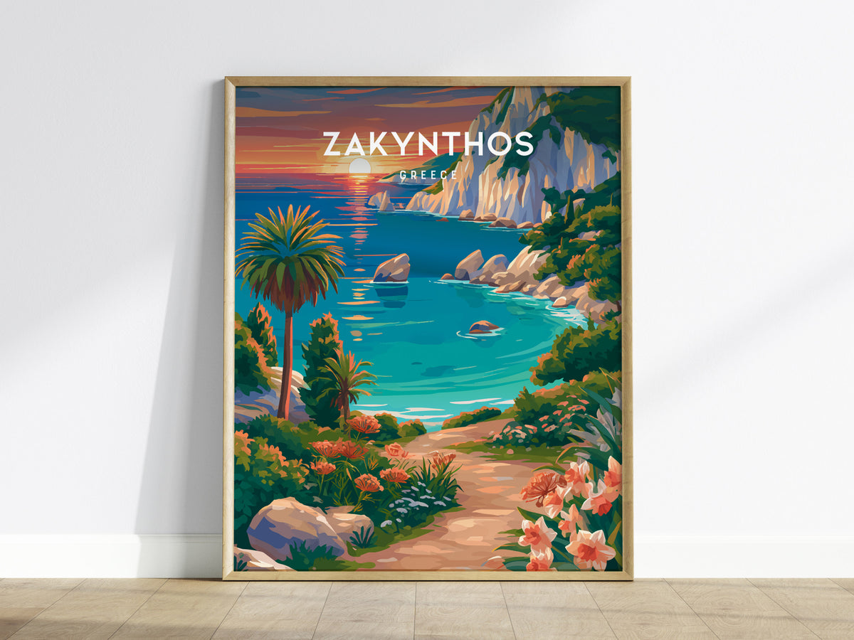 Zakynthos, Greece Poster | Turquoise Shipwreck Cove Destination Print Wall Art — framed wall art