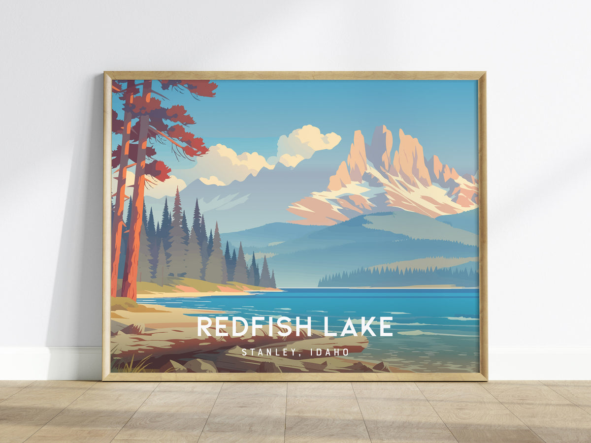 Redfish Lake Landscape Poster | Stanley, Idaho Vacation Wall Art — framed wall art