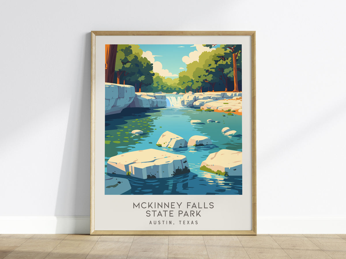 McKinney Falls State Park Matte Border Poster | Austin, Texas Destination Print Travel Wall Art — framed wall art