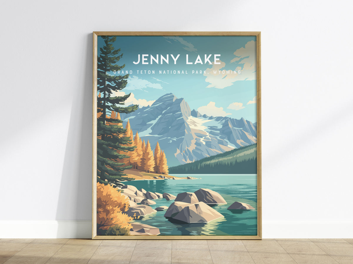 Jenny Lake, Grand Teton National Park, Wyoming Poster | Mountain Reflection Destination Print Wall Art — framed wall art
