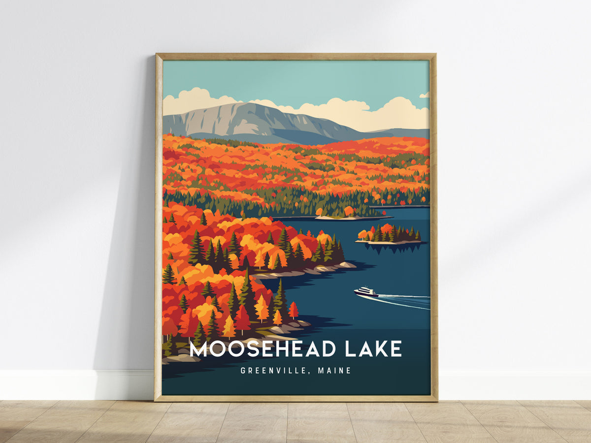 Moosehead Lake, Greenville, Maine Poster | Lakeside Wilderness Retreat Framed or Unframed Wall Art — framed wall art