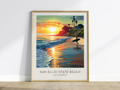 San Elijo State Beach Matte Border Poster | California Travel Wall Art — framed wall art
