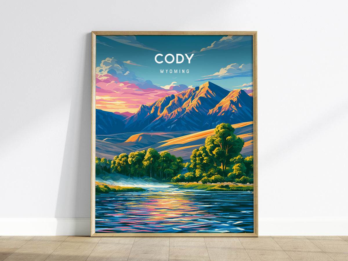 Cody, Wyoming Poster | Wild West Mountain Destination Print Wall Art — framed wall art