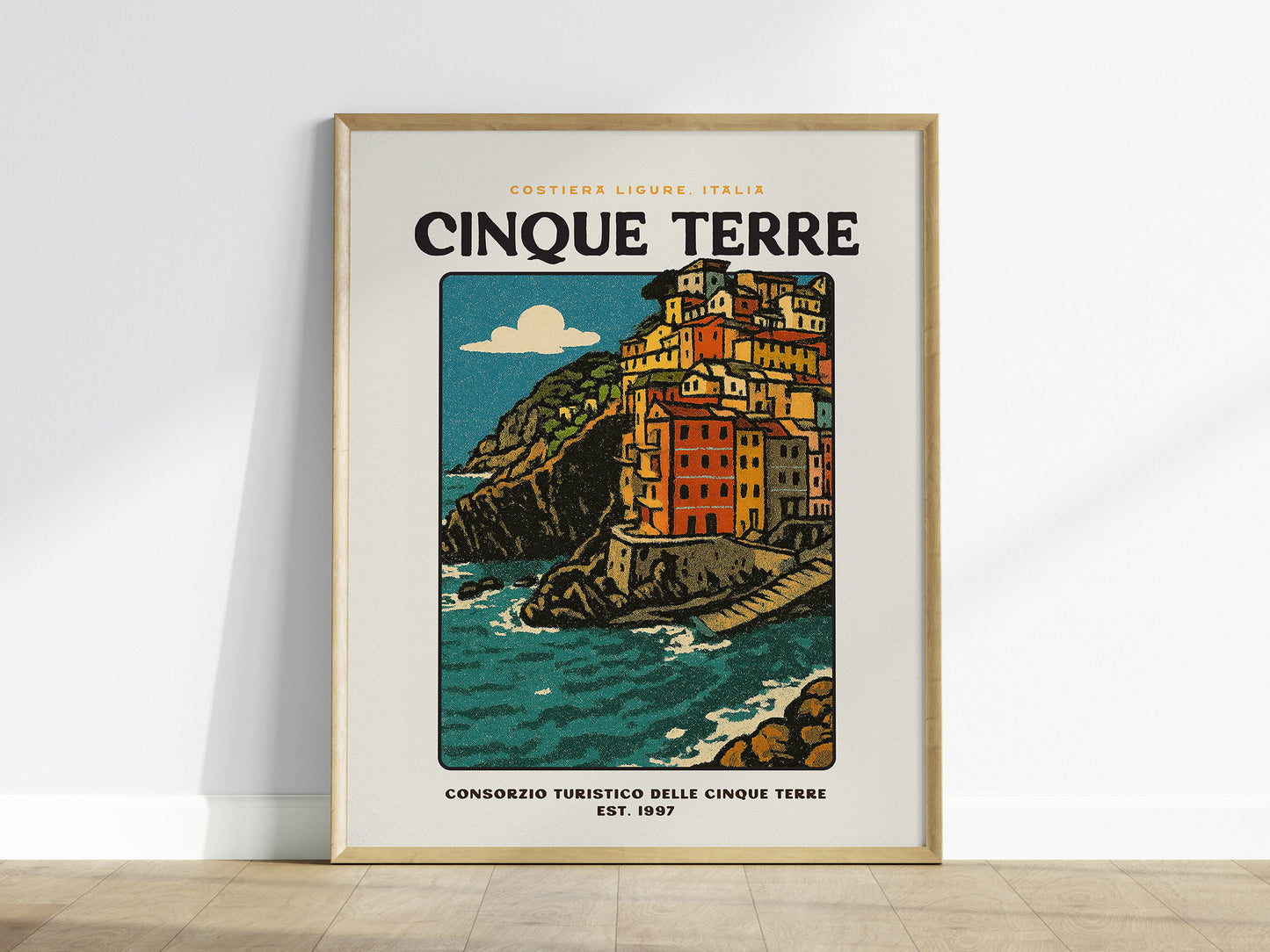 Cinque Terre Vintage Travel Poster – Italy Wall Art Print, Italian Riviera Decor, Framed/Unframed, Coastal Europe Retro Artwork - Swell Scenes
