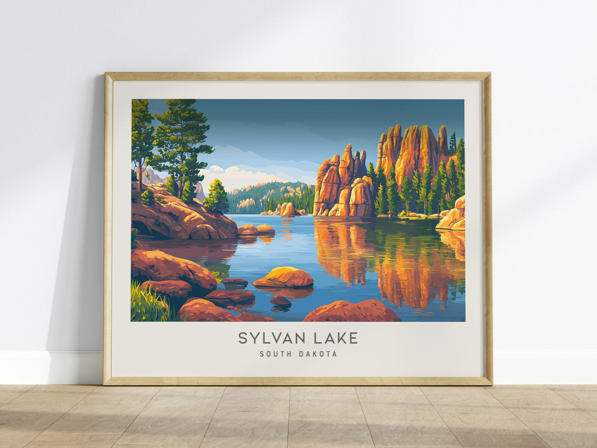 Sylvan Lake Landscape Matte Border Poster | South Dakota Travel Gift Wall Art — framed wall art