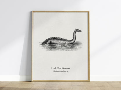 Loch Ness Monster Poster | Vintage Nessiteras rhombopteryx Zoological Illustration Wall Art — framed wall art