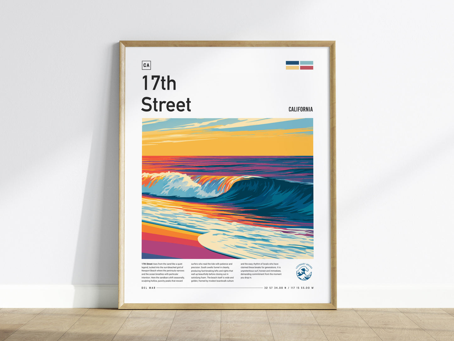 17th Street, Florida Poster | Golden Hour Surf Break Wall Art — framed wall art
