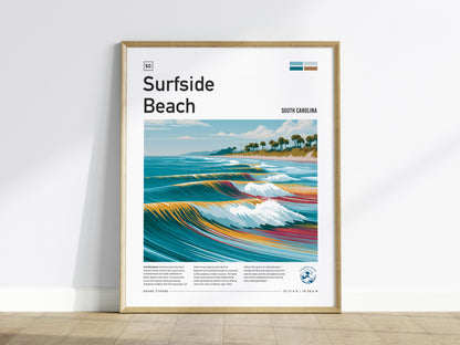 Surfside Beach, South Carolina Poster | Coastal Surf Town Wave Print Wall Art — framed wall art
