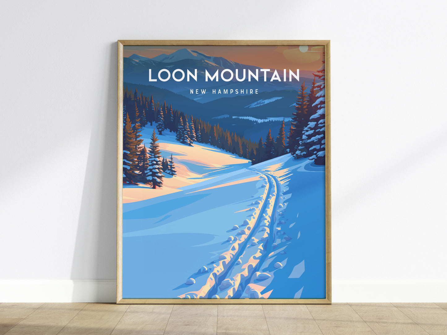 Loon Mountain, New Hampshire Poster | Alpine Ski Lodge Destination Print Wall Art — framed wall art