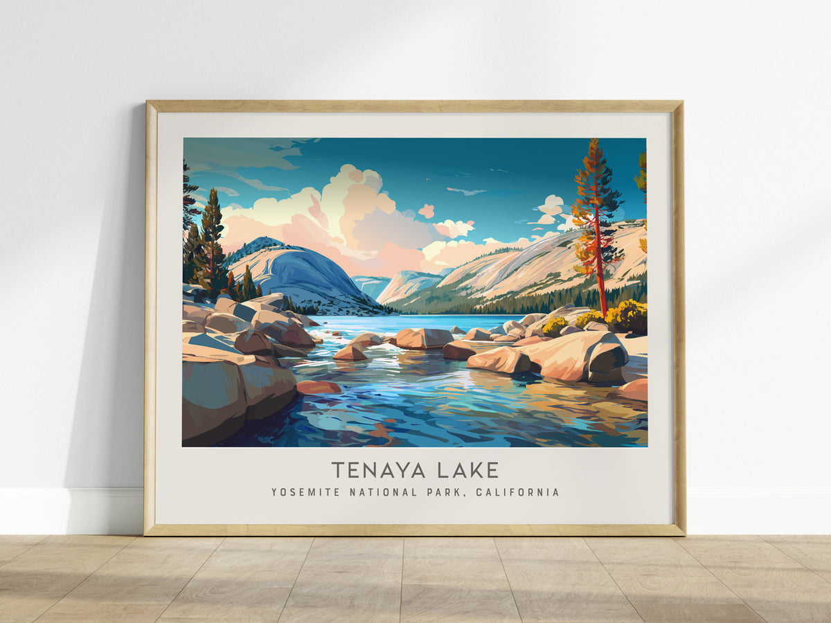 Tenaya Lake Landscape Matte Border Poster | Yosemite National Park, California Framed or Unframed Travel Gift — framed wall a