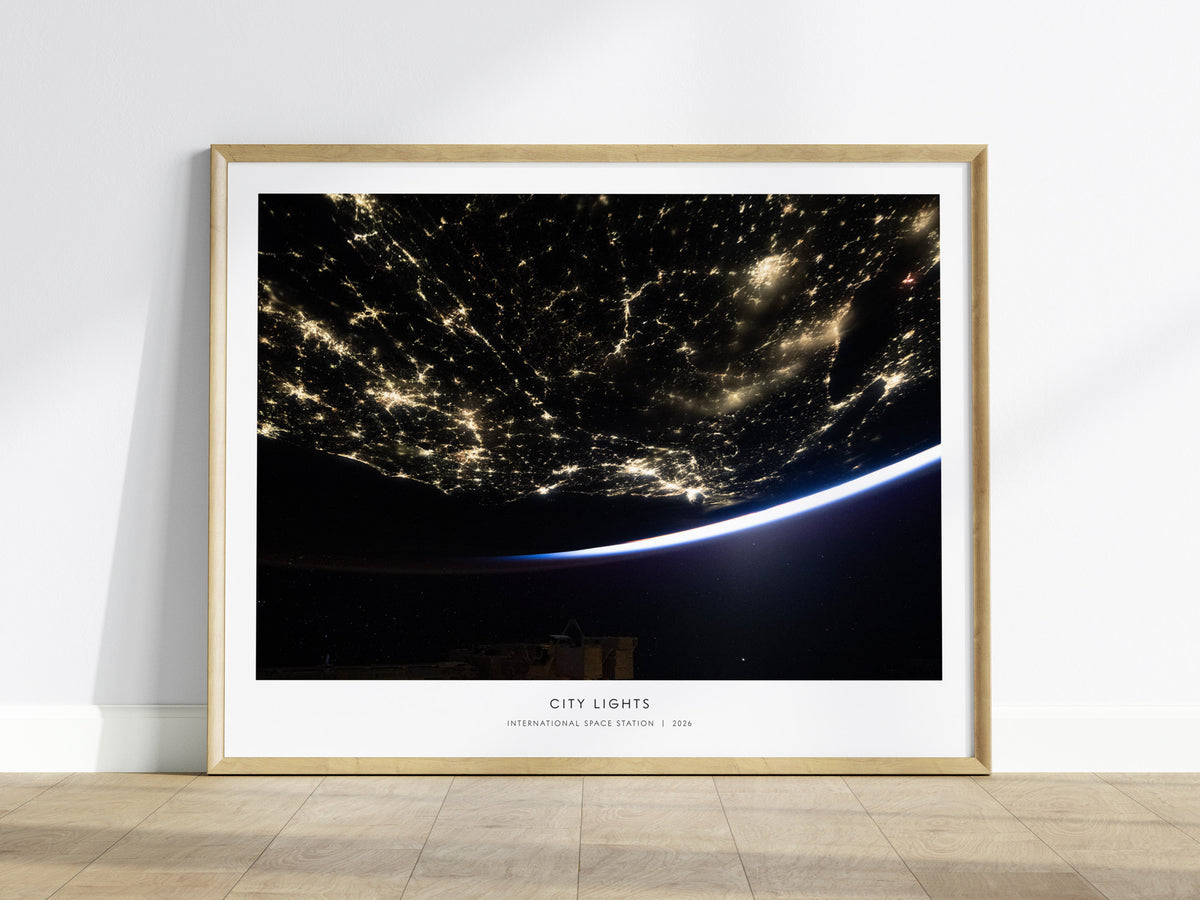 City Lights Landscape Poster | NASA International Space Station Astronomy Print Wall Art — framed wall art