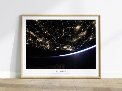 City Lights Landscape Poster | NASA International Space Station Astronomy Print Wall Art — framed wall art