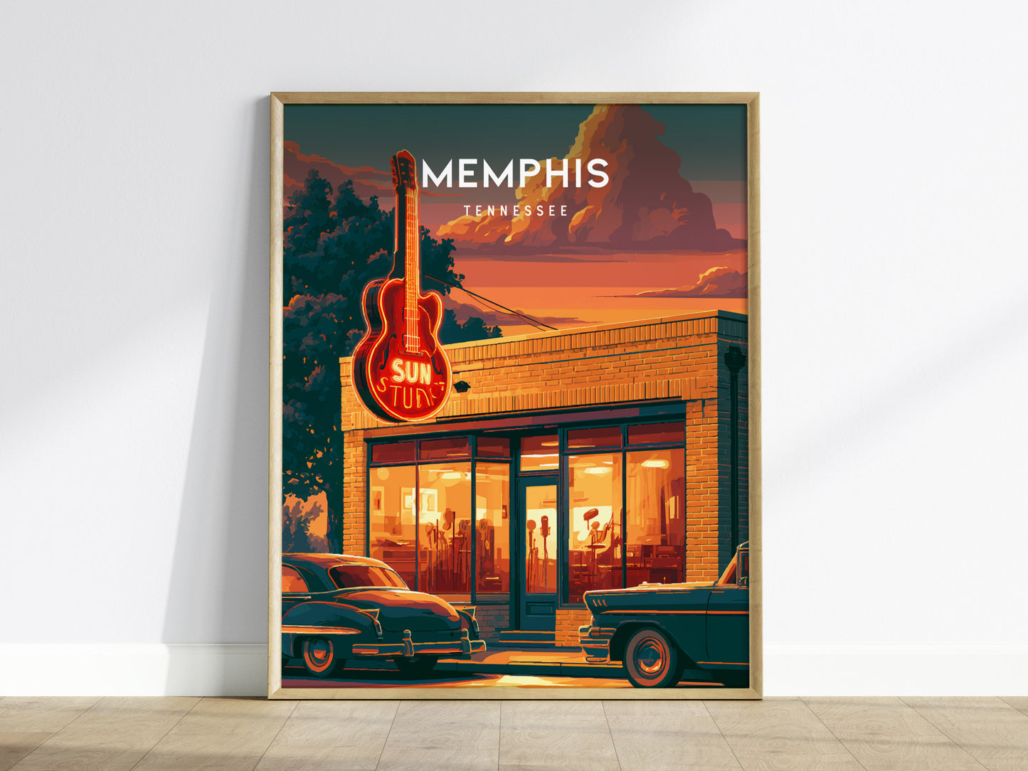 Memphis, Tennessee Poster | Blues & Beale Street Sunset Wall Art — framed wall art