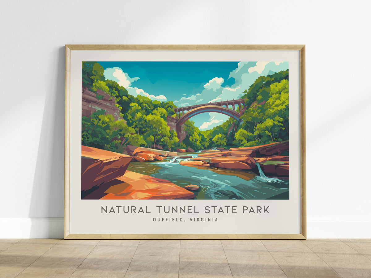 Natural Tunnel State Park Landscape Matte Border Poster | Duffield, Virginia Vacation Wall Art — framed wall art