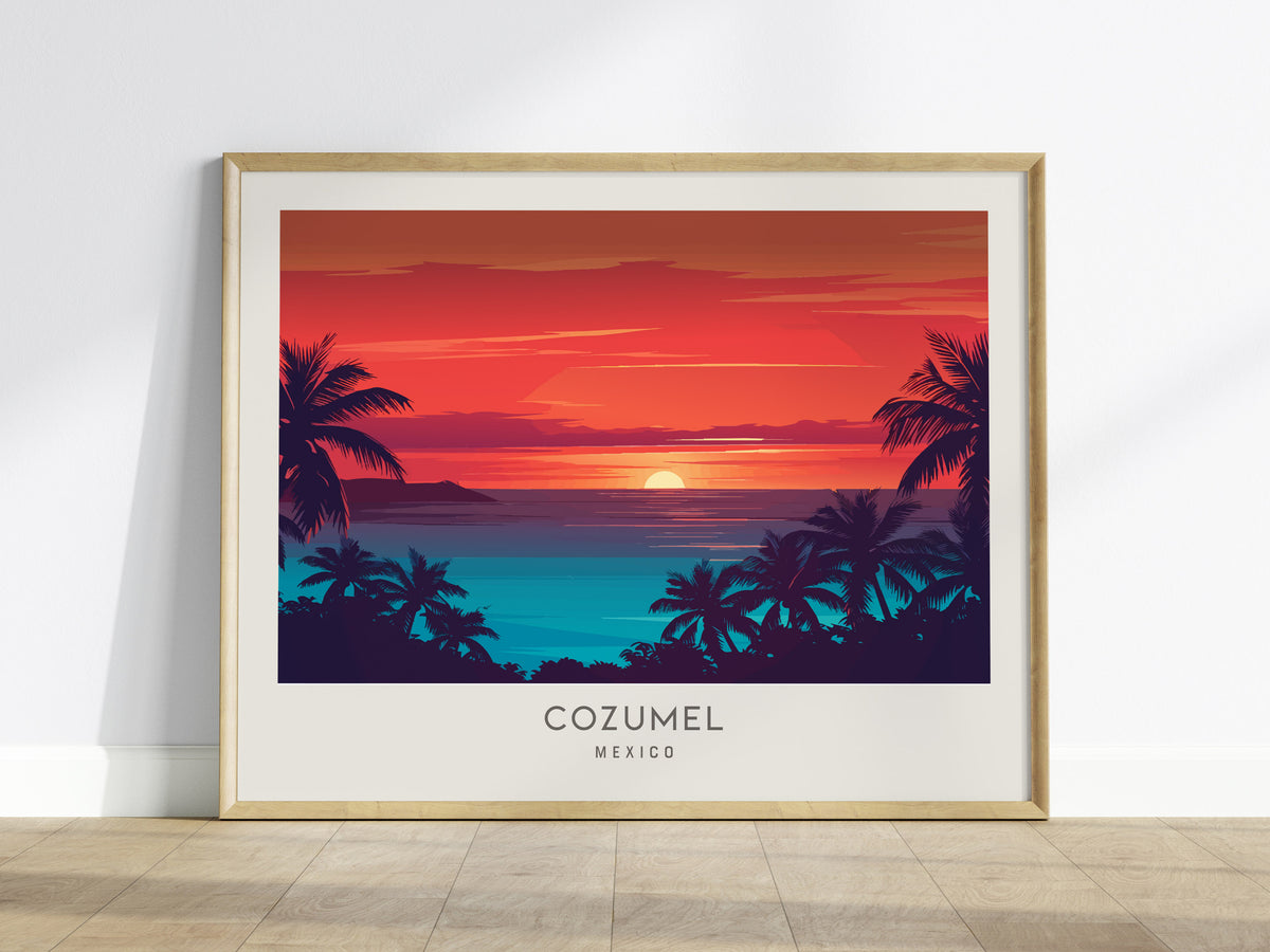 Cozumel Landscape Matte Border Poster | Mexico Tropical Beach Print Travel Wall Art — framed wall art