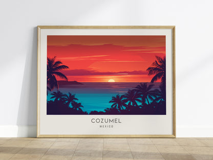 Cozumel Landscape Matte Border Poster | Mexico Tropical Beach Print Travel Wall Art — framed wall art