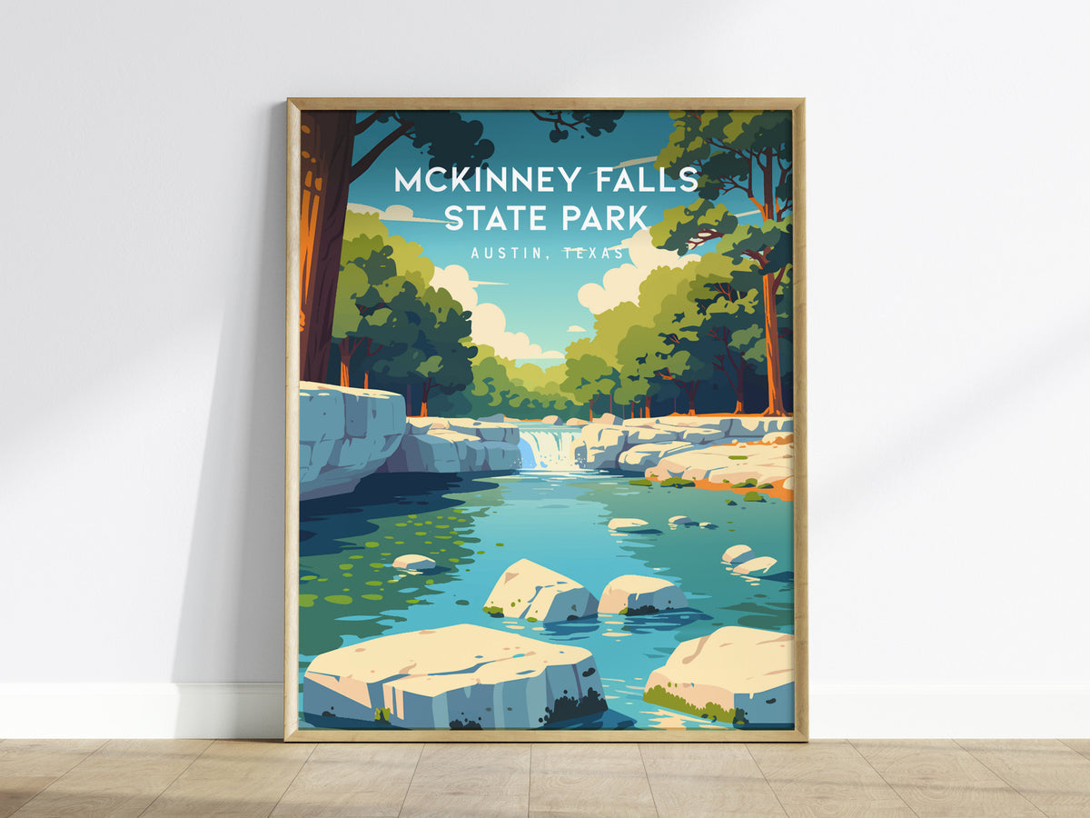 McKinney Falls State Park, Austin, Texas Poster | Waterfall & Creek Nature Wall Art — framed wall art