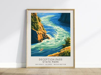 Deception Pass State Park Matte Border Poster | Whidbey Island, Washington Coastal Beach Decor — framed wall art