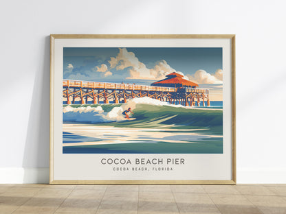 Cocoa Beach Pier Landscape Matte Border Poster | Travel Wall Art — framed wall art