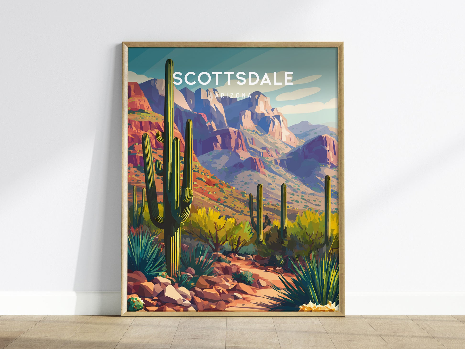 Scottsdale, Arizona Poster | Desert Sunset & Saguaro Cactus Wall Art — framed wall art