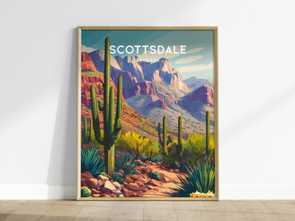 Scottsdale, Arizona Poster | Desert Sunset & Saguaro Cactus Wall Art — framed wall art