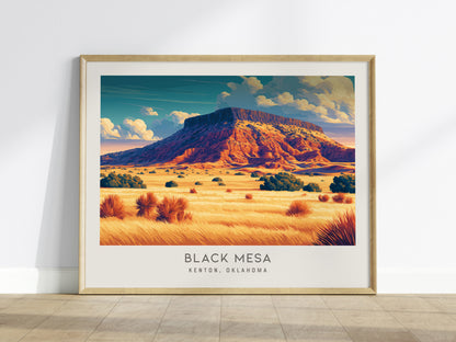 Black Mesa Landscape Matte Border Poster | Kenton, Oklahoma Travel Wall Art — framed wall art