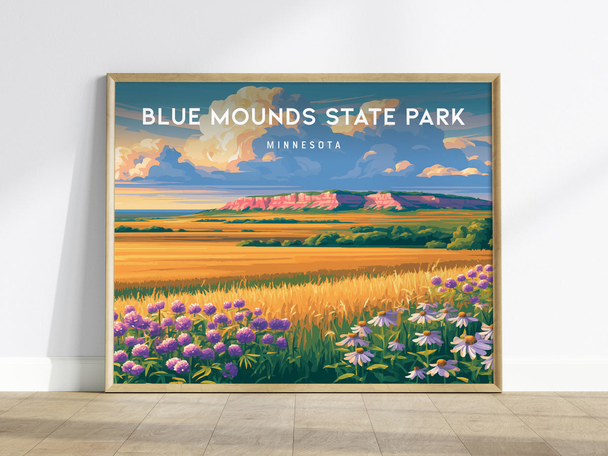 Blue Mounds State Park Landscape, Minnesota Poster | Tallgrass Prairie & Sioux Quartzite Framed or Unframed Wall Art — framed