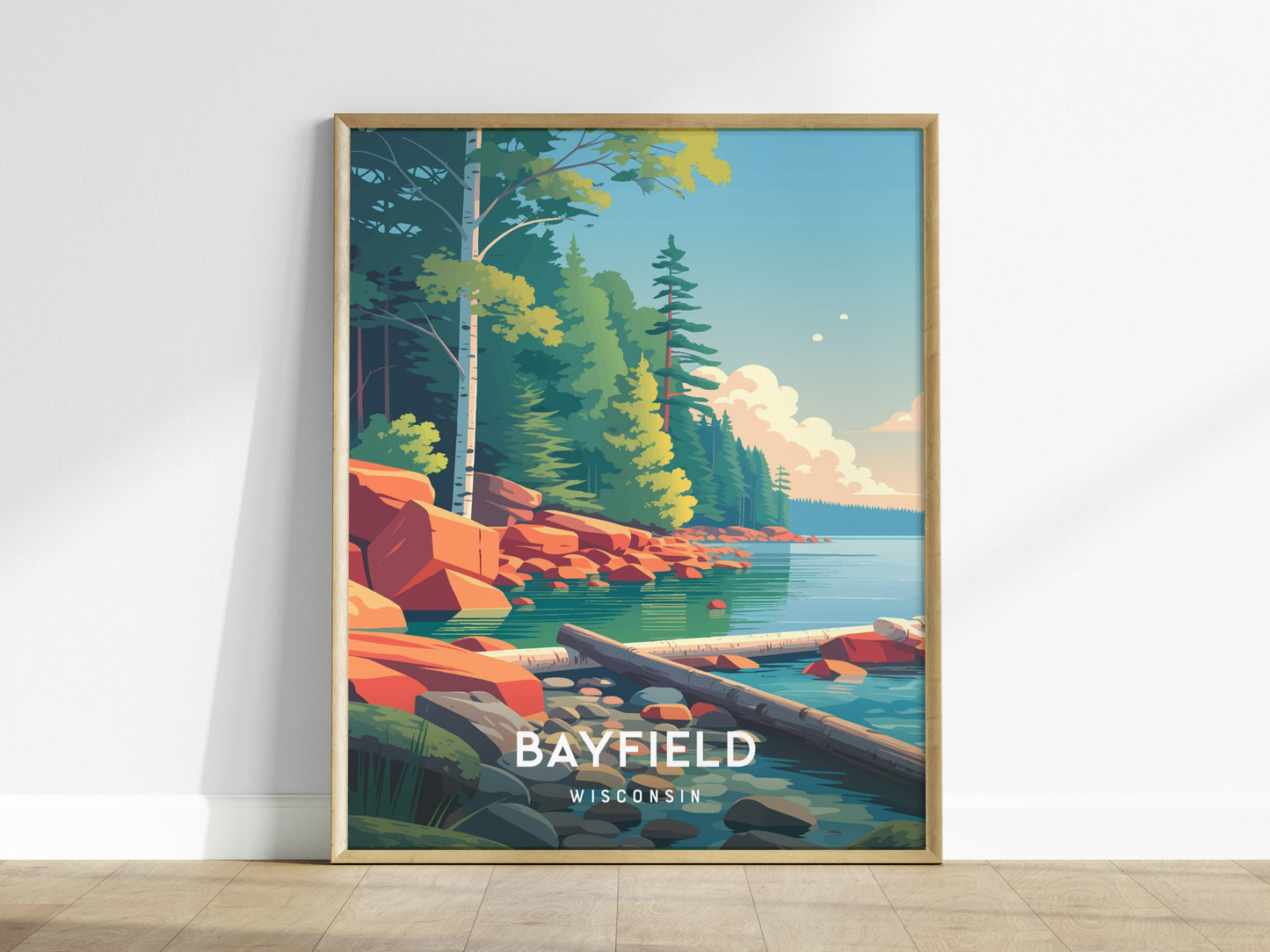 Bayfield, Wisconsin Poster | Lakeside Harbor & Sailboat Travel Wall Art — framed wall art