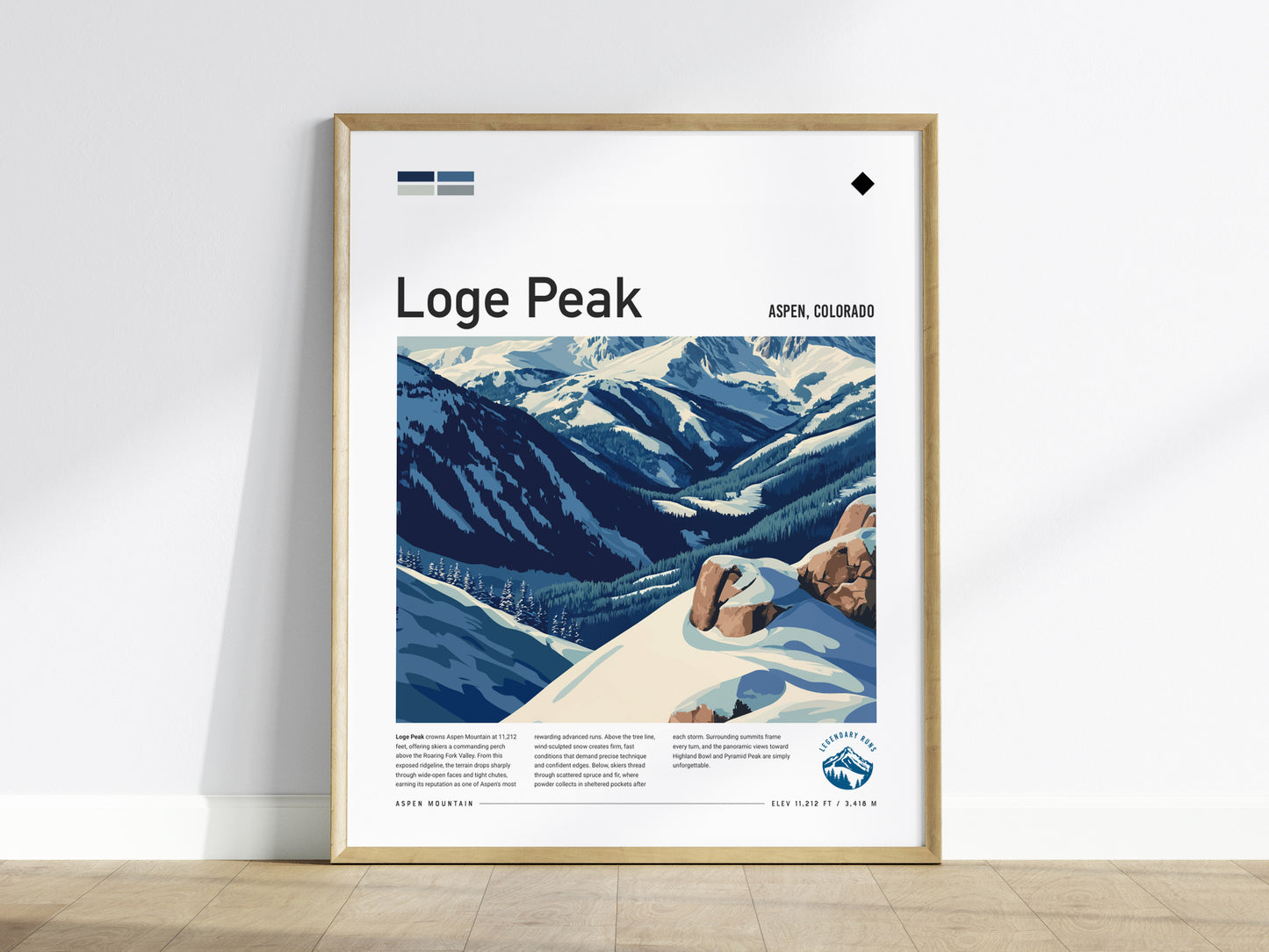 Loge Peak, Aspen, Colorado Poster | Alpine Print Ski Lodge Decor Wall Art — framed wall art
