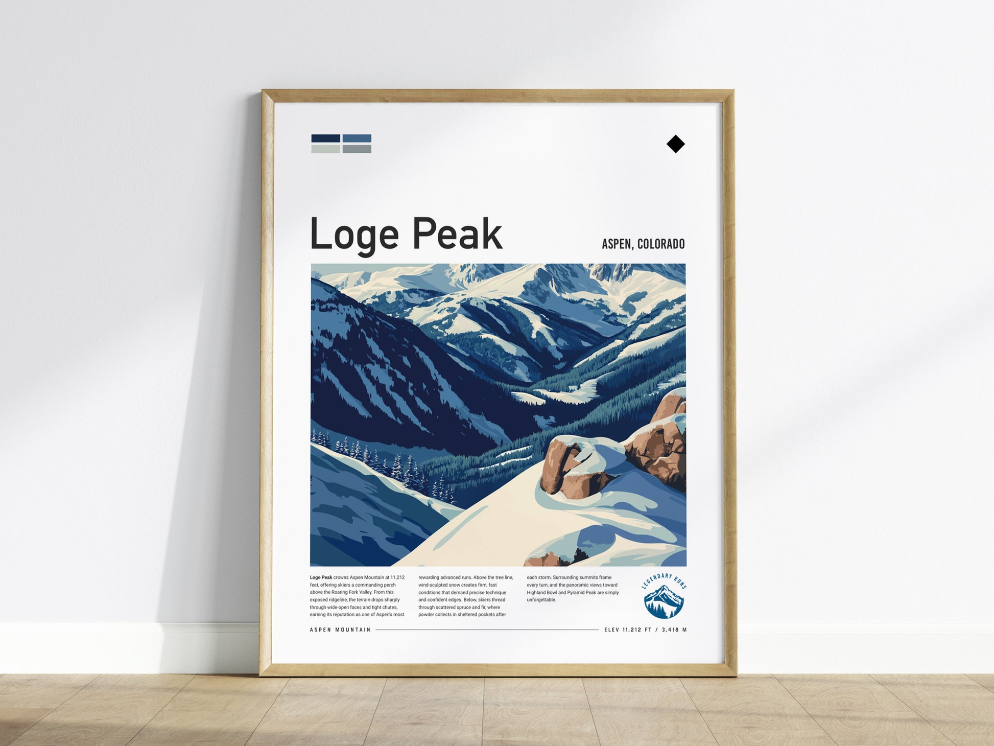 Loge Peak, Aspen, Colorado Poster | Alpine Print Ski Lodge Decor Wall Art — framed wall art