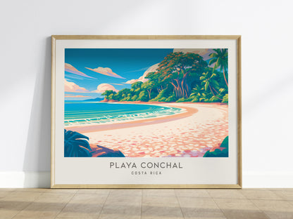 Playa Conchal Landscape Matte Border Poster | Costa Rica Coastal Beach Decor Travel Wall Art — framed wall art