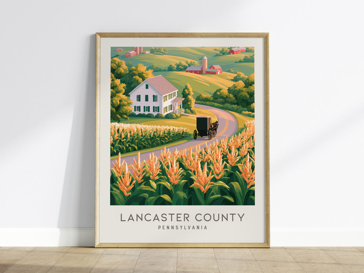 Lancaster County Matte Border Poster | Pennsylvania Destination Print Travel Wall Art — framed wall art