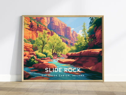 Slide Rock, Oak Creek Canyon, Arizona Landscape Poster | Desert Swimming Hole Destination Print Wall Art — framed wall art