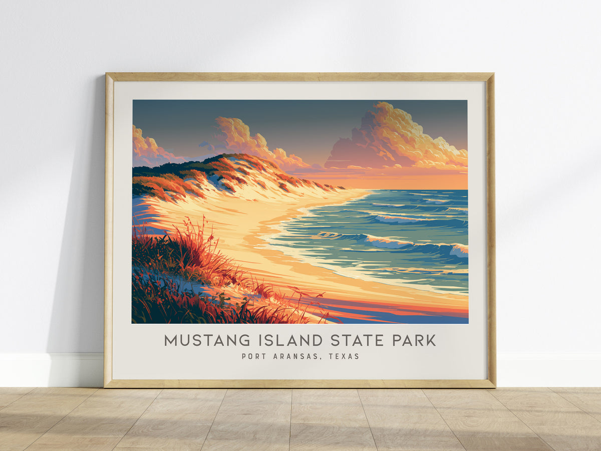 Mustang Island State Park Landscape Matte Border Poster | Port Aransas, Texas Vacation Wall Art — framed wall art