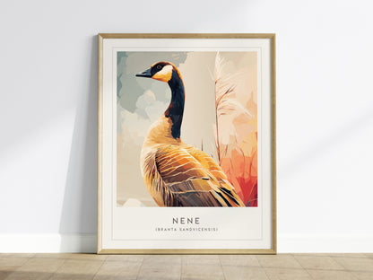 Nene (Hawaiian Goose), Hawaii Poster | Tropical Wildlife & Volcano Island Wall Art — framed wall art