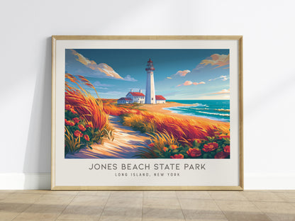 Jones Beach State Park Landscape Matte Border Poster | Long Island, New York Travel Wall Art — framed wall art