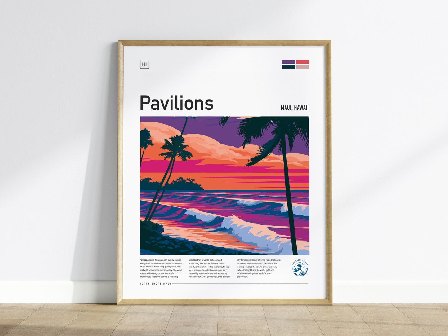 Pavilions, Hawaii Poster | Golden Surf Break Paradise Wall Art — framed wall art