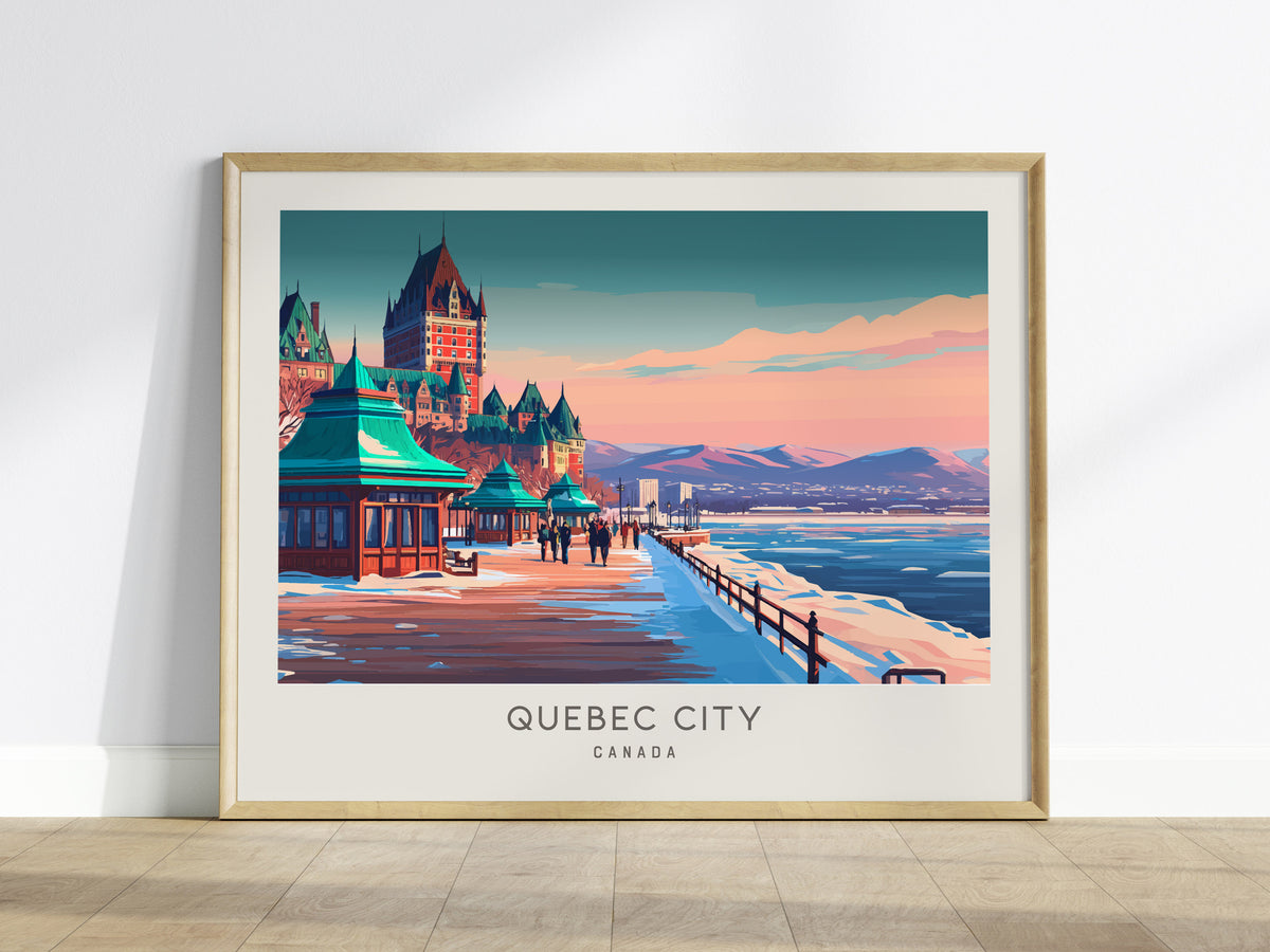 Quebec City Landscape Matte Border Poster | Canada Travel Wall Art — framed wall art