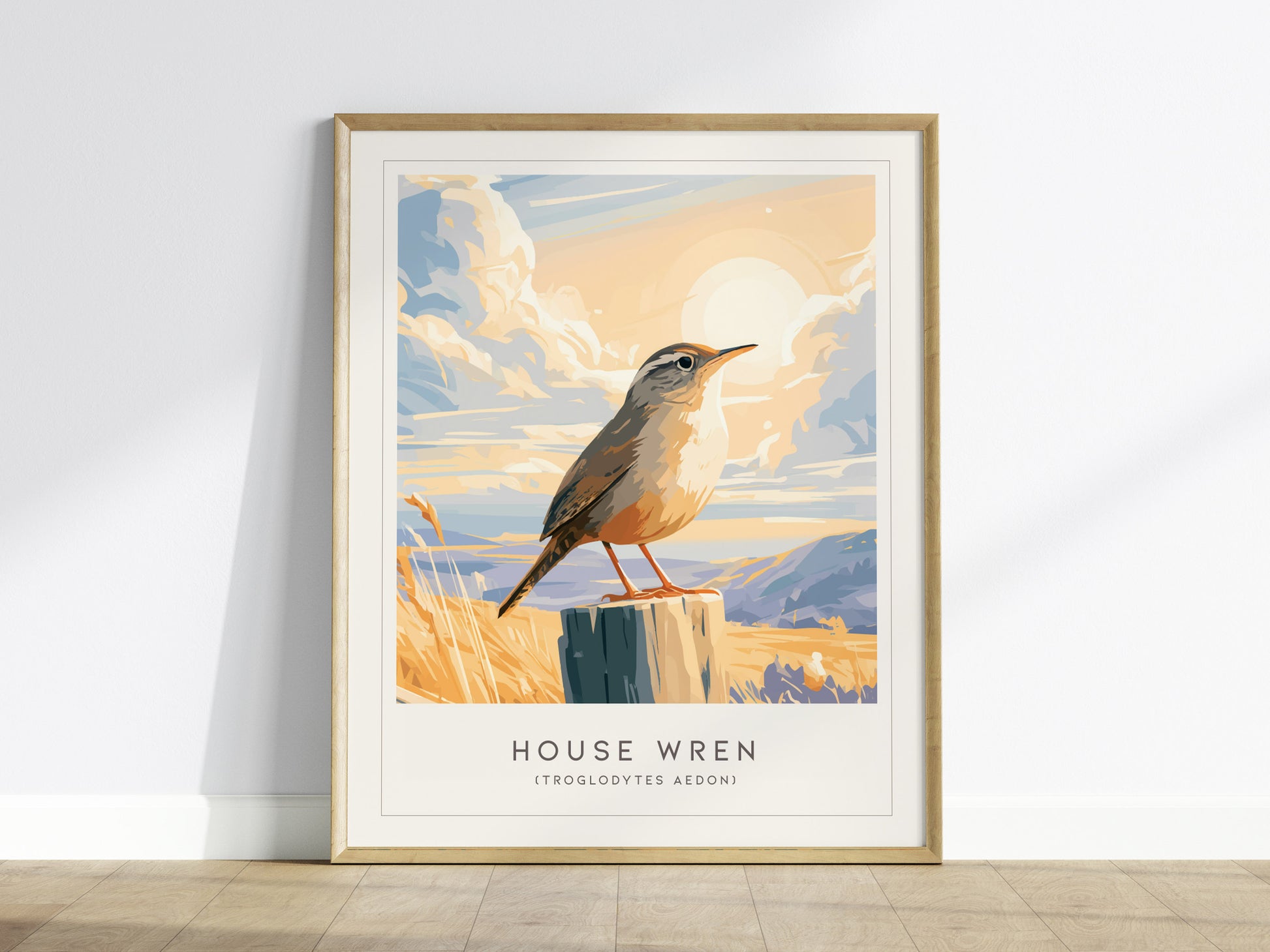 House Wren, Troglodytes aedon Poster | Charming Songbird Nature Wall Art — framed wall art