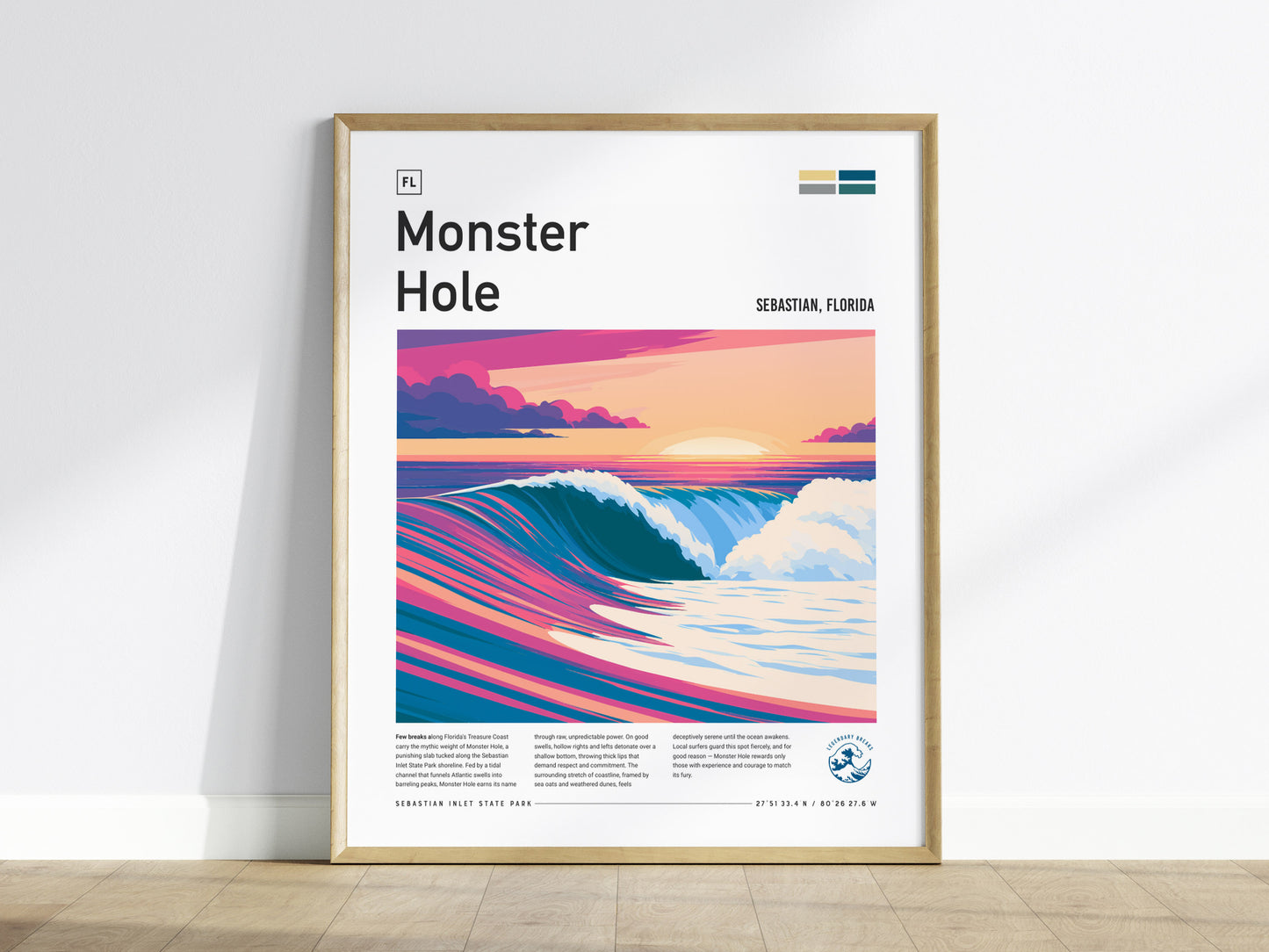 Monster Hole, Florida Poster | Barrel Wave & Tropical Surf Wall Art — framed wall art