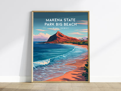 Makena State Park Big Beach, Maui, Hawaii Poster | Tropical Beach Print Wall Art — framed wall art