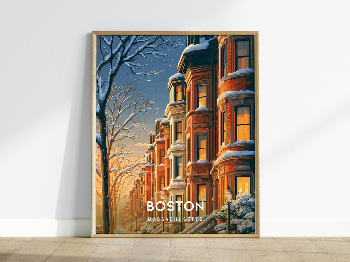 Boston, Massachusetts Poster | Harbor Skyline & Sailboats Wall Art — framed wall art