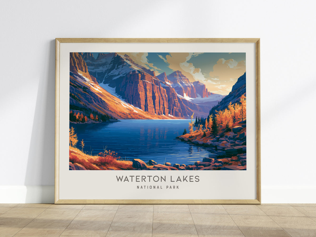 Waterton Lakes Landscape Matte Border Poster | National Park Framed or Unframed Travel Gift — framed wall art