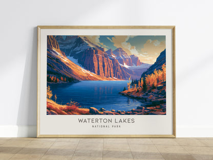 Waterton Lakes Landscape Matte Border Poster | National Park Framed or Unframed Travel Gift — framed wall art